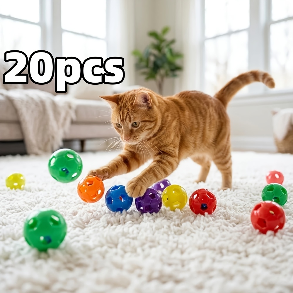 TEMU 20pcs Ball Toy Suitable For Indoor Cats And Kittens - Hollow Soccer Ball With Rolling Bells, Interactive Game, Scratch-resistant Plastic For