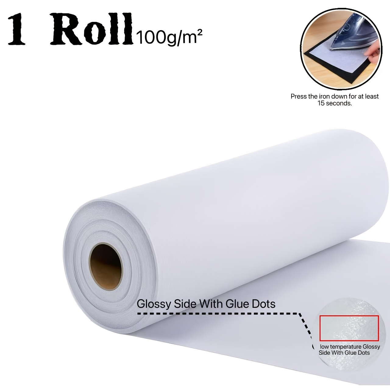 TEMU Entoilage thermocollant non tissé blanc épais 100 g/m², améliorée, adhésif basse température simple face. Taille : 11,7 pouces x 14 mètres.