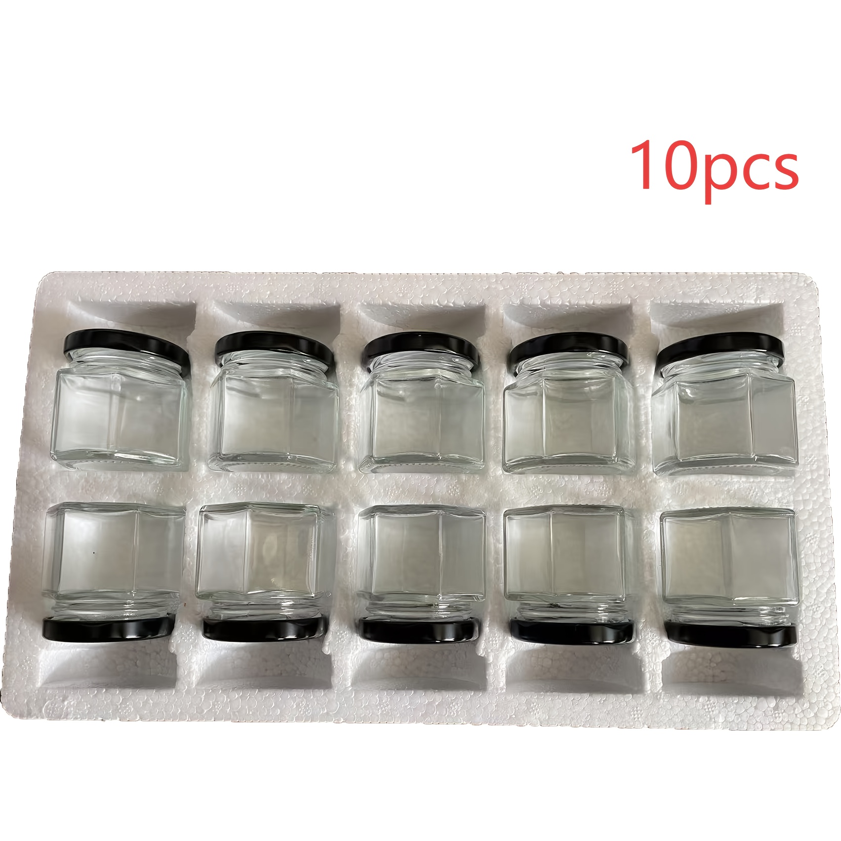 TEMU High-value 10pcs Hexagonal Honey Glass Jar Set, 60ml Honey/jam/pickle/ Jars With Lids