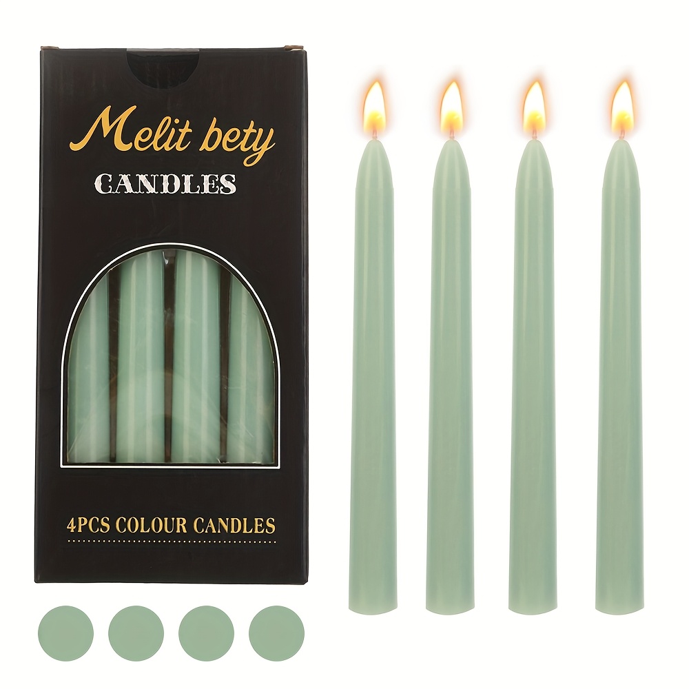 Candele Coniche Per Matrimoni E Feste – Set Da 4, Altezza 25,4 Cm, Diametro 1,9 Cm, Cera E Stoppino In Cotone, 8 Ore Di Combustione (Verde) - 5