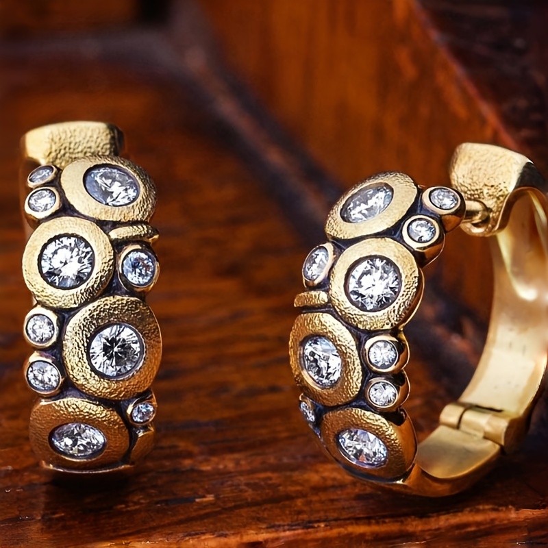 Women's Plated Hoop Earrings, Bohemian Retro Flower Design