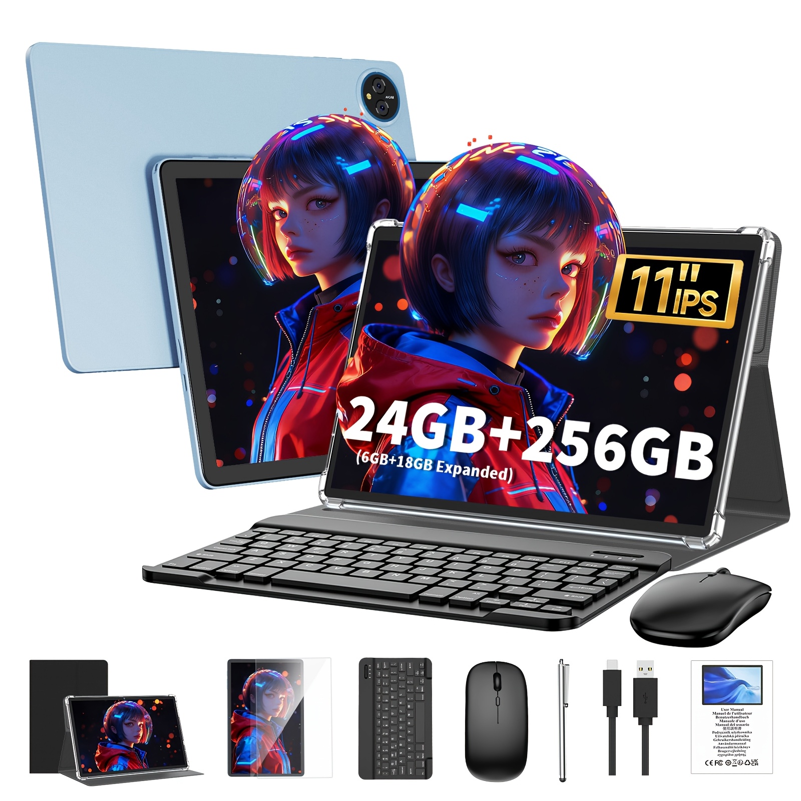 TEMU The 2026 Model Of An 11-inch 15 Tablet, Featuring A 2-in-1 Design With A Keyboard, Mouse, Protective Case, And Stylus. It Boasts 24gb Of (6+18)