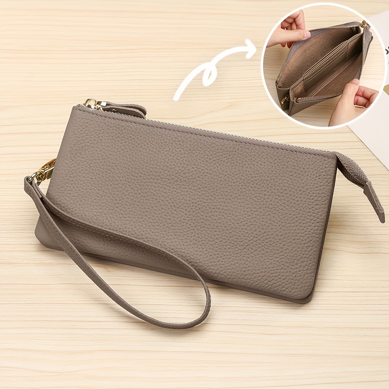 Image of Geruola Top Layer Genuine Cowhide Long Zipper Bag Wallet Passport License Document Set Earphone Data Cable Storage Cash Storage Bag Cosmetic Bag Men's Wallet, Unisex, . Inner And Outer Layer Cowhide