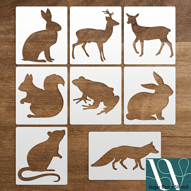 8pcs Animal Stencils, Rabbit, Fox, Squirrel Templates For Murals, Fabric, Painting, Art, Reusable Painting Stencils, Very Convenient For Students