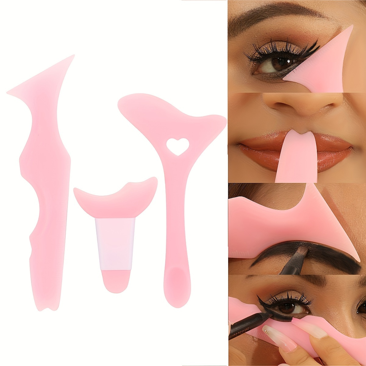 

[customer ] 3pcs Silicone Makeup Aid Set - Winged Eyeliner & Eyebrow Stencils, Easy Application Tool For Beginners