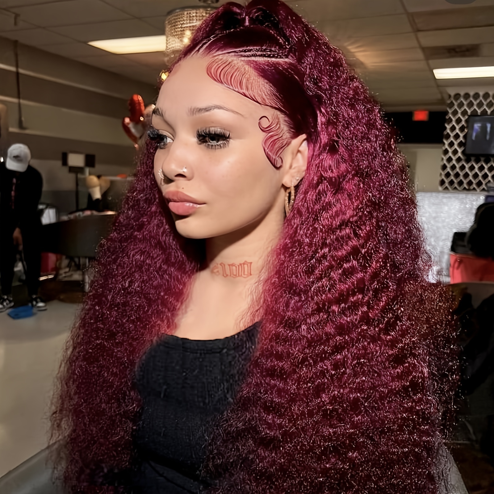 Synthetic Lace Wigs Women Deep Wave Wine Red Hair Color Temu