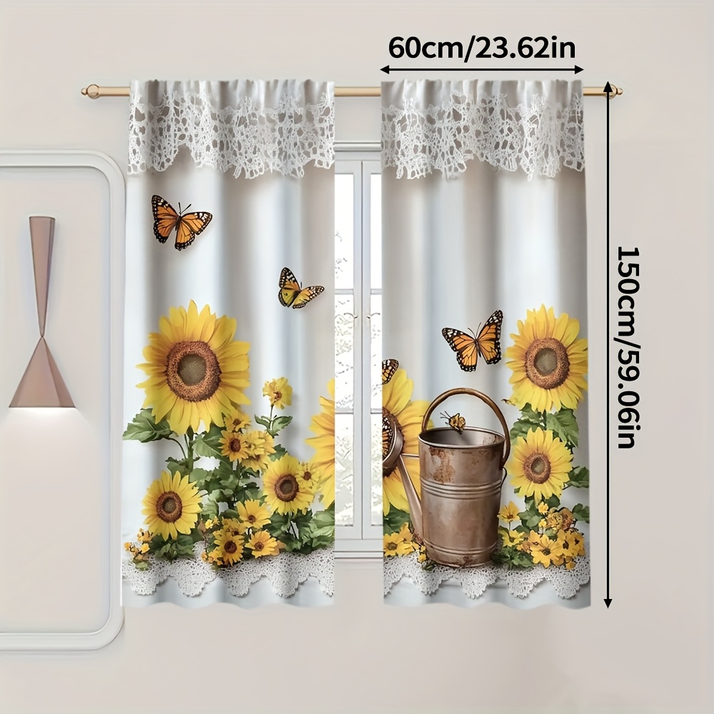 TEMU 2 piezas de cortinas con estampado de y mariposas - Paneles modernos de poliéster que , diseño de bolsillo para dormitorio, cocina, oficina,