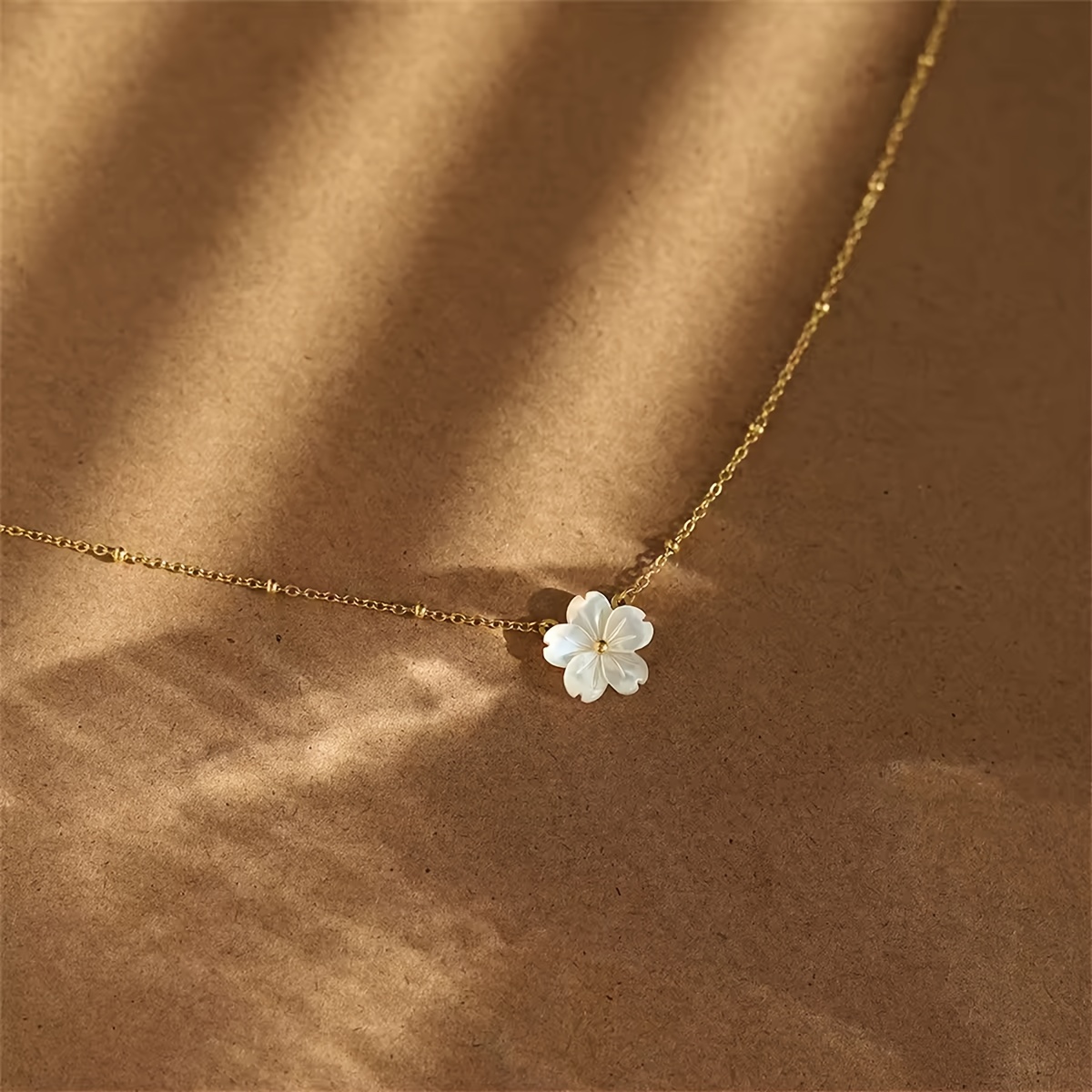 French Vintage Shell Flower Pendant Necklace 18K Golden Plated