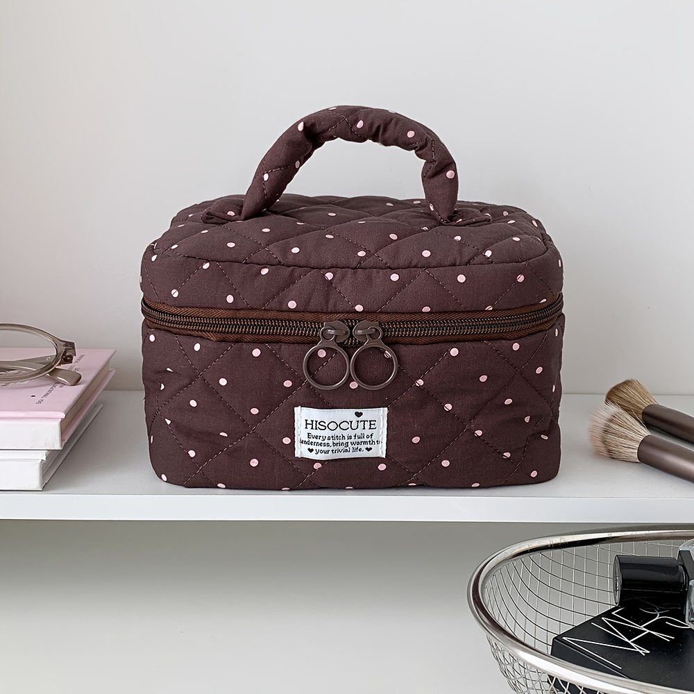 TEMU 1pc Cute Polka Dot Pattern Handbag, Large Capacity Cosmetic Organizer Bag, Top , Soft Storage Bag, Essential For Travel And Vacation, Ideal Gift