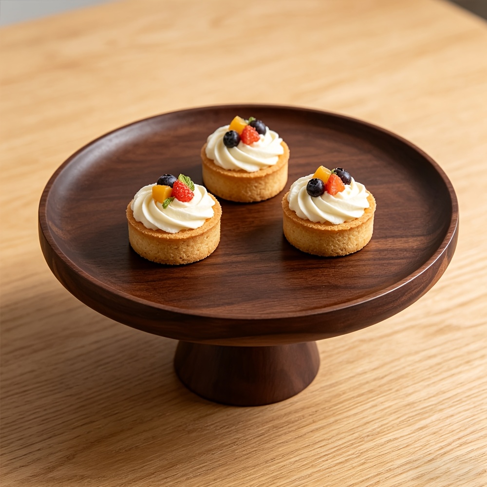 Image of Wooden Cake Tray, High-foot Design, Easy To Stack, Does Not Space, Made Of Natural Acacia Wood, Used To Store Fruits, Cakes And Snacks Cake Rack