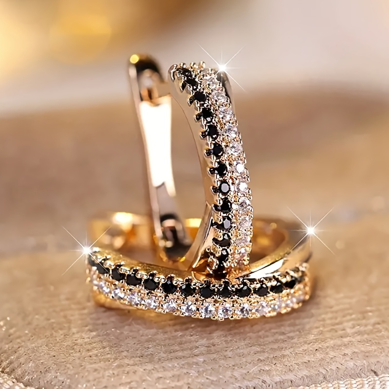 Women's Hoop Earrings with Synthetic Zirconia, Hugging Style