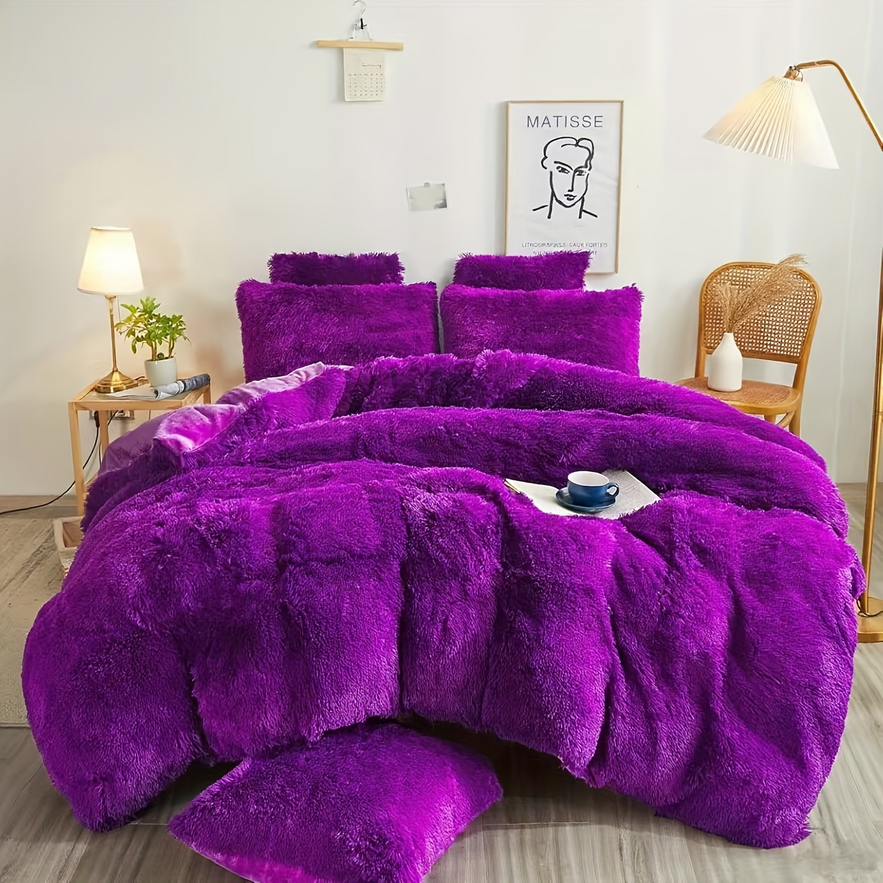 TEMU 3/4pcs Luxurious Velvet Bedding Set With Heart Pillow | Ultra Soft Fluffy Duvet Cover Set For Full/queen/king, Includes 1 Duvet Cover, 1/2