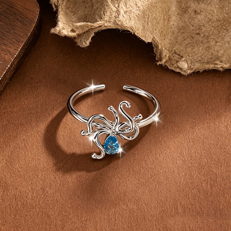 Women's Octopus Open Adjustable Ring with Synthetic Cubic Zirconia