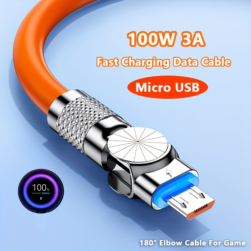100w 3a elbow 180 micro usb fast charging data cable liquid Temu