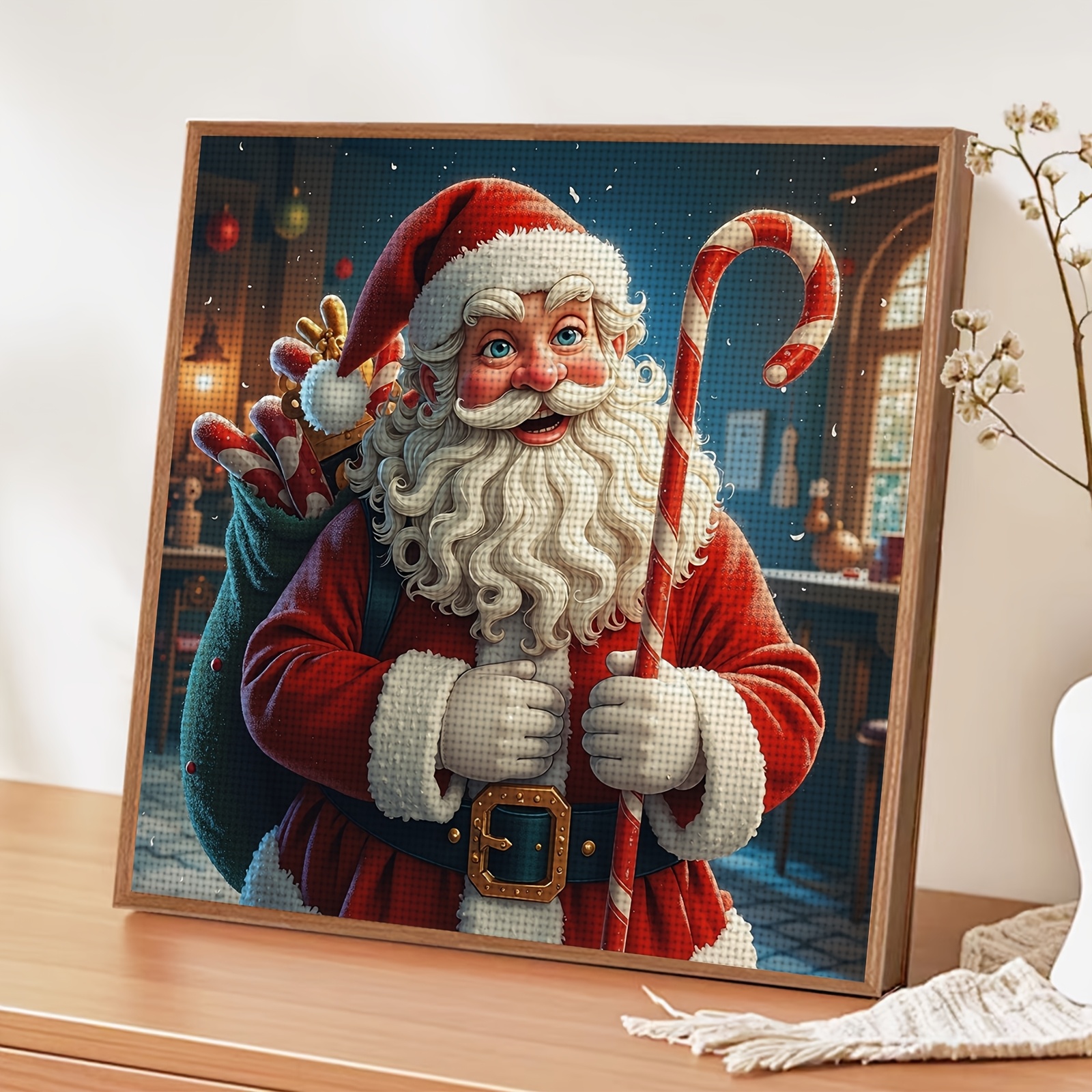 Beginner-friendly Cross-stitch Embroidery Kit, Santa Claus Holding a Candy Cane