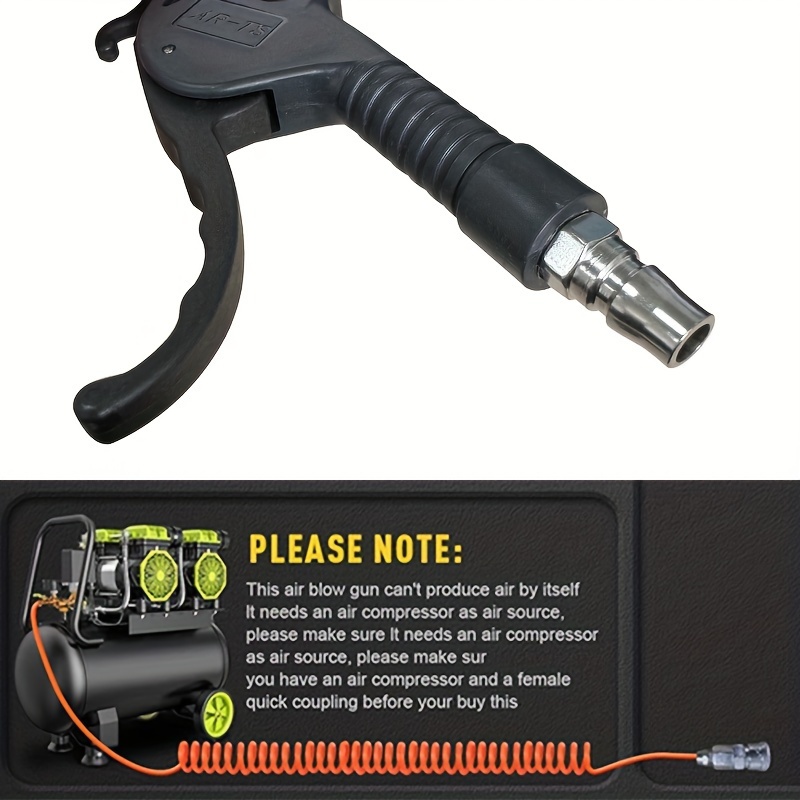 Heavy Duty Extended Reach Air Blow Gun with Double Hook, Stainless Steel Air Duct, Non-Slip Handle, and Plastic Tip - Manual Operation, No Electricity Required