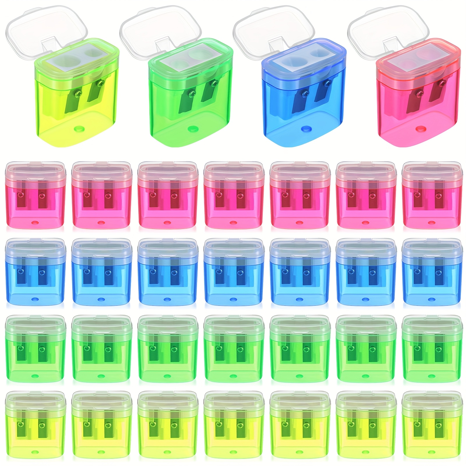 TEMU 32pcs Pencil Sharpeners Bulk Pencil Sharpeners Manual Colored Dual Holes Portable Handheld Compact Sharpeneradults Students Party Favor Office