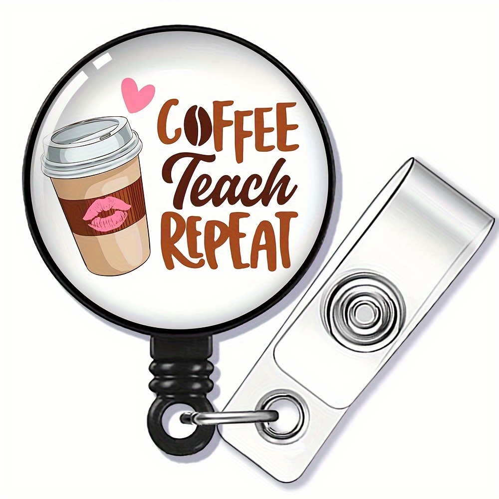 1pc Valentine's Day Coffee Acrylic Telescopic Badge Reel with Clip Badge Holder Cute Badge Funny Glitter Badge Reel Gift for Nurse Doctor Assistant