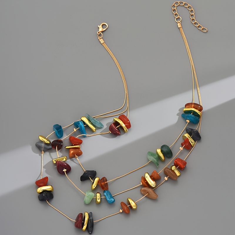 Bohemian Resin Stone-look Necklace For Women, Resin Color Random