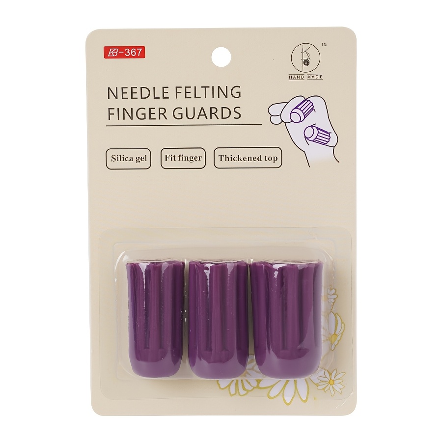 

3pcs Silicone Needle Felting Finger Guards, Purple, For Index, Middle, And Ring Fingers