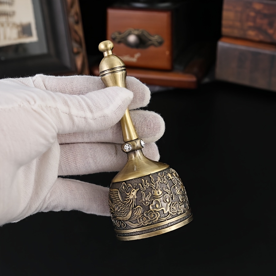 TEMU Burronwood Vintage Hand-cranked Bell - Ornate Brass Wedding/ Temple/classroom Bell With Clip Attachment, Manual Ring For, Events & For Diwali