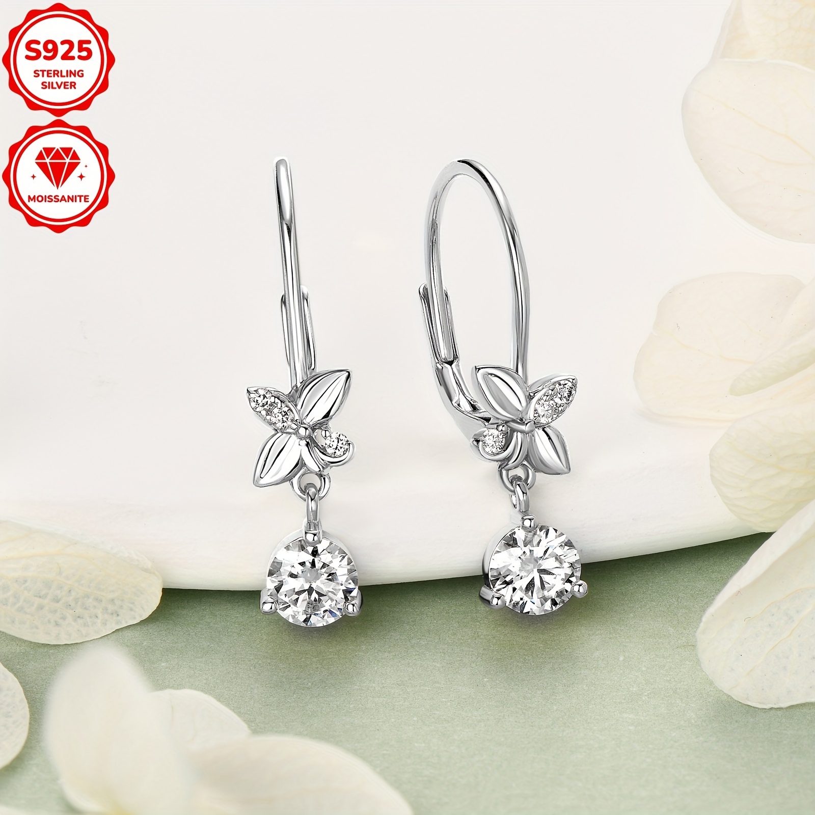 Women's Moissanite Dangle Earrings, 925 Silver