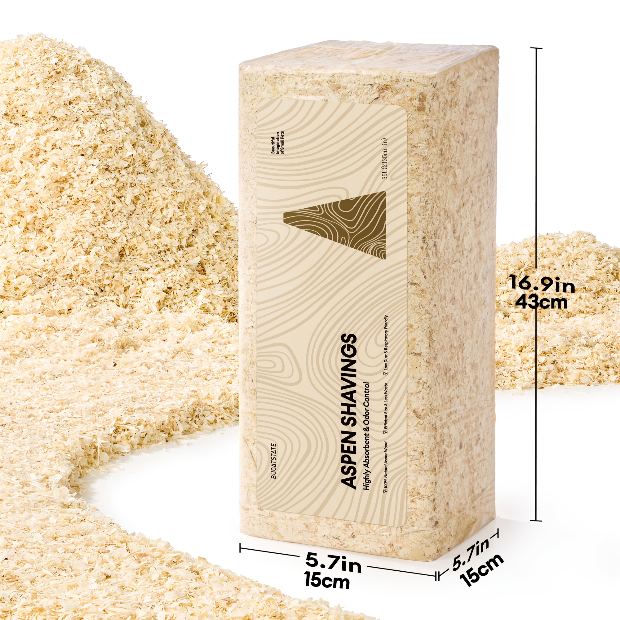 BUCATSTATE 35/70L Aspen Bedding, 100% Hamster Bedding Odor Control, Low-Dust Small Animal Bedding for Guinea Pigs, Gerbils, Syrian Hamsters, Chinchillas, Snakes And Lizards
