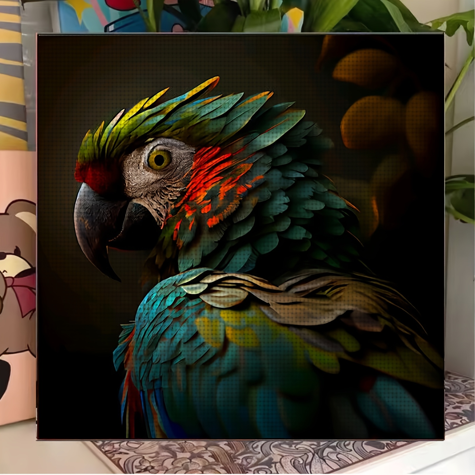 Complete DIY Frameless 11CT Cross Stitch Kit, Vibrant Parrot Design