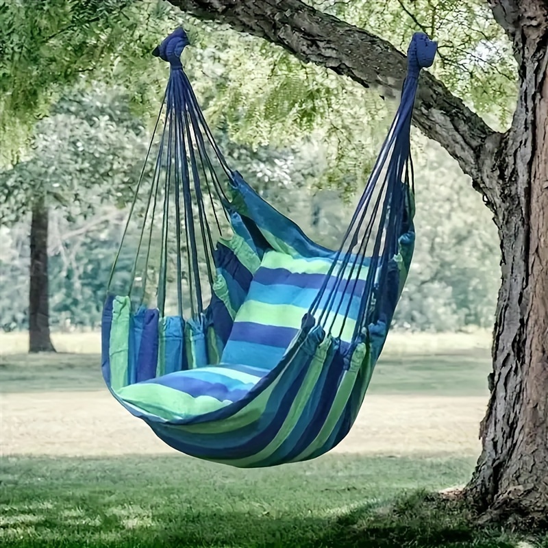 Teal Blue Hammock Swing Classic Striped Solid Color Leisure Swing