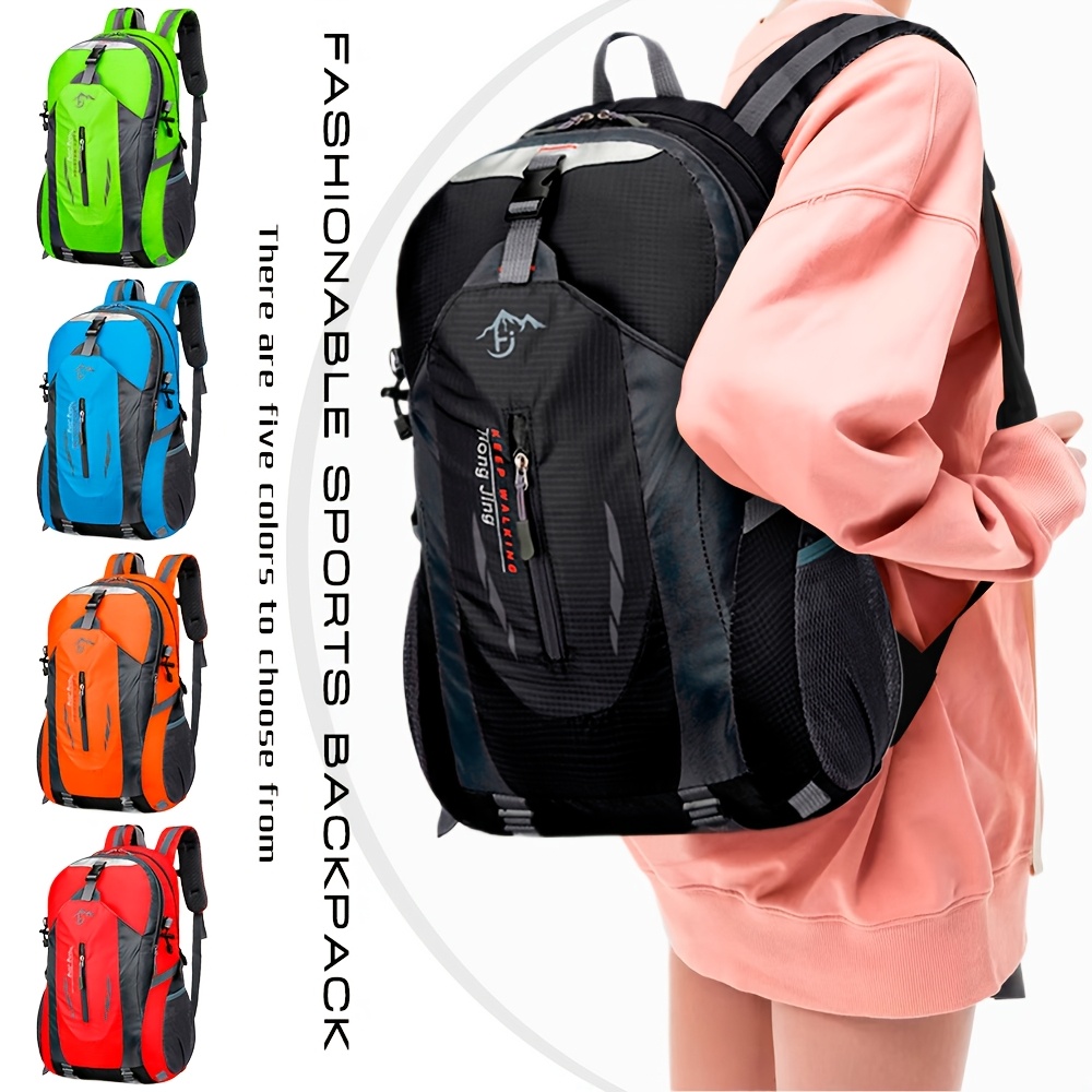 

1pc Unisex Nylon Casual Hiking Backpack With Laptop Compartment, Adjustable Shoulder Straps, Zipper Closure, Machine Washable, Polyester Lined, Alphabet Travel & Outdoor