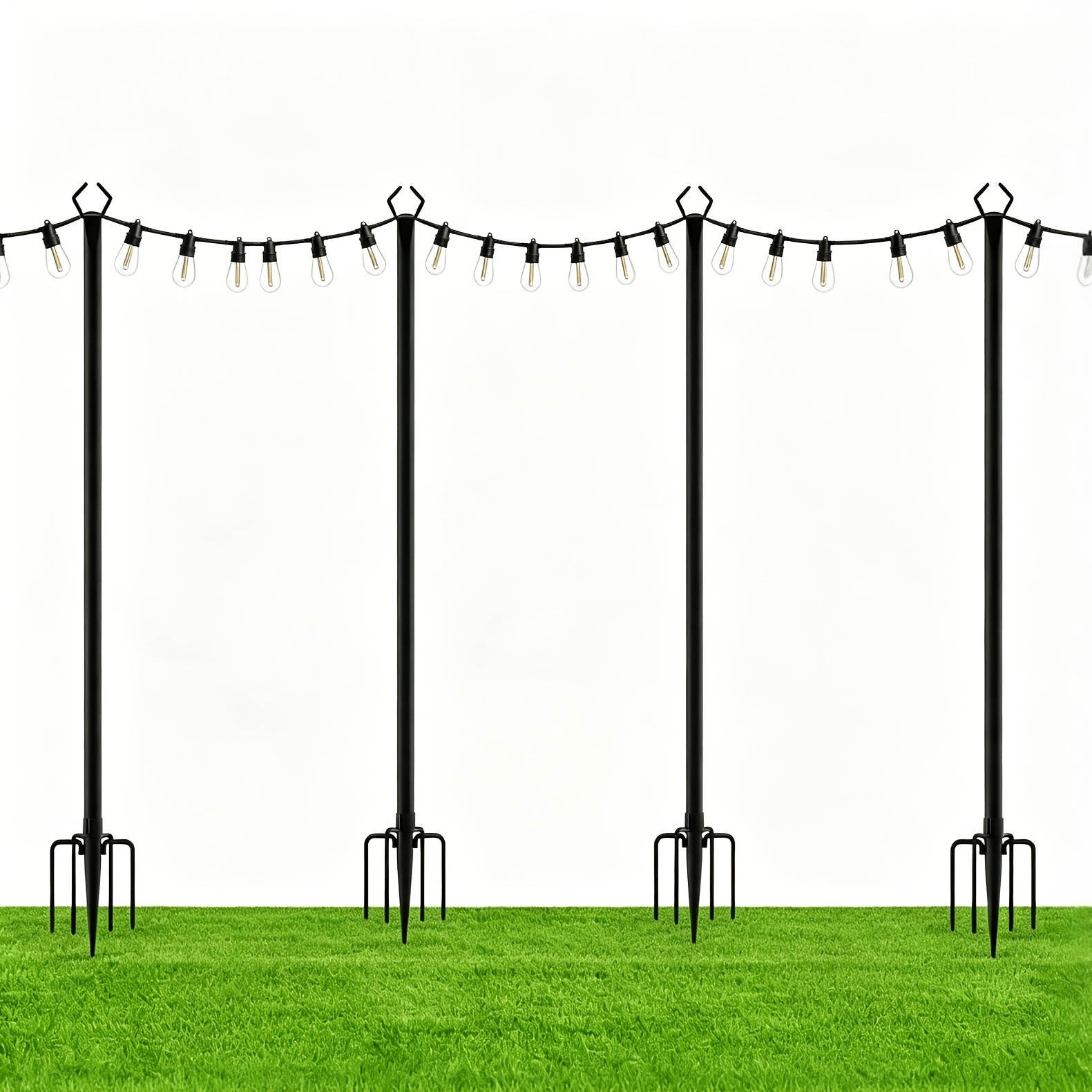 TEMU 4pcs 8ft Heavy Duty Outdoor String Light Poles With Fork Base, Weather Resistant Stand For Patio, Backyard, Lawn, Deck, Perfect For Halloween