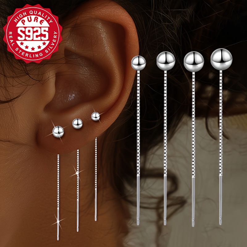 S925 Sparkling Bead Dangling Earrings