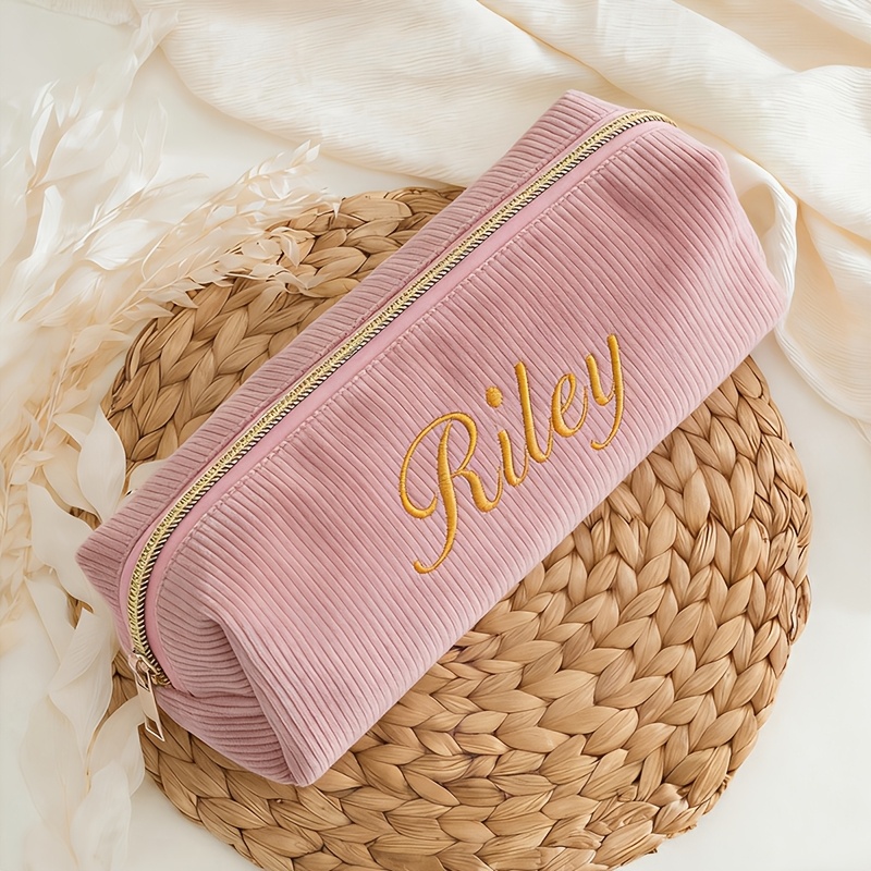 E-shop [Anpassbar] Personalisiertes Stickerei-Namen-Mastertusche | Pink/Lila/Beige, Große Kapazität Schulschreibwaren- und Kosmetiktasche für Mädchen,