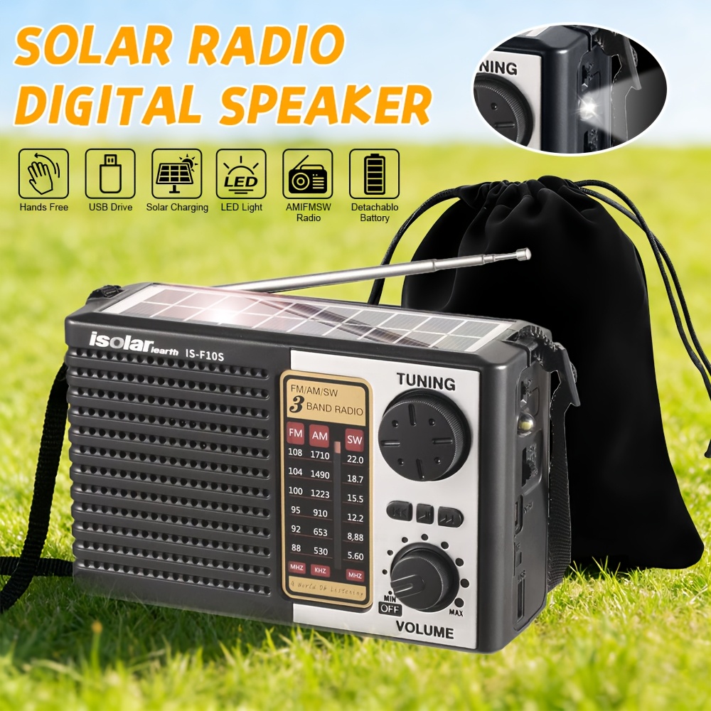 TEMU Fm/am Rechargeable Solar Radio Speaker - Portable Radios With Mp3 Player, Flashlight, Adjustable Volume For Outdoor Activities, Emergency, And