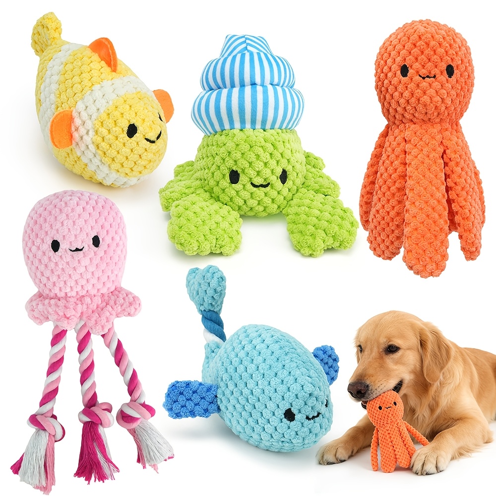Temu – TEMU 5 Packs Dog Toys, Plush Marine Animals, Stuffed Dog Chew Toys, Large Dog Toys To Keep Them Busy, Interactive Dog Toys, Squeaky Dog Chewing Toys,