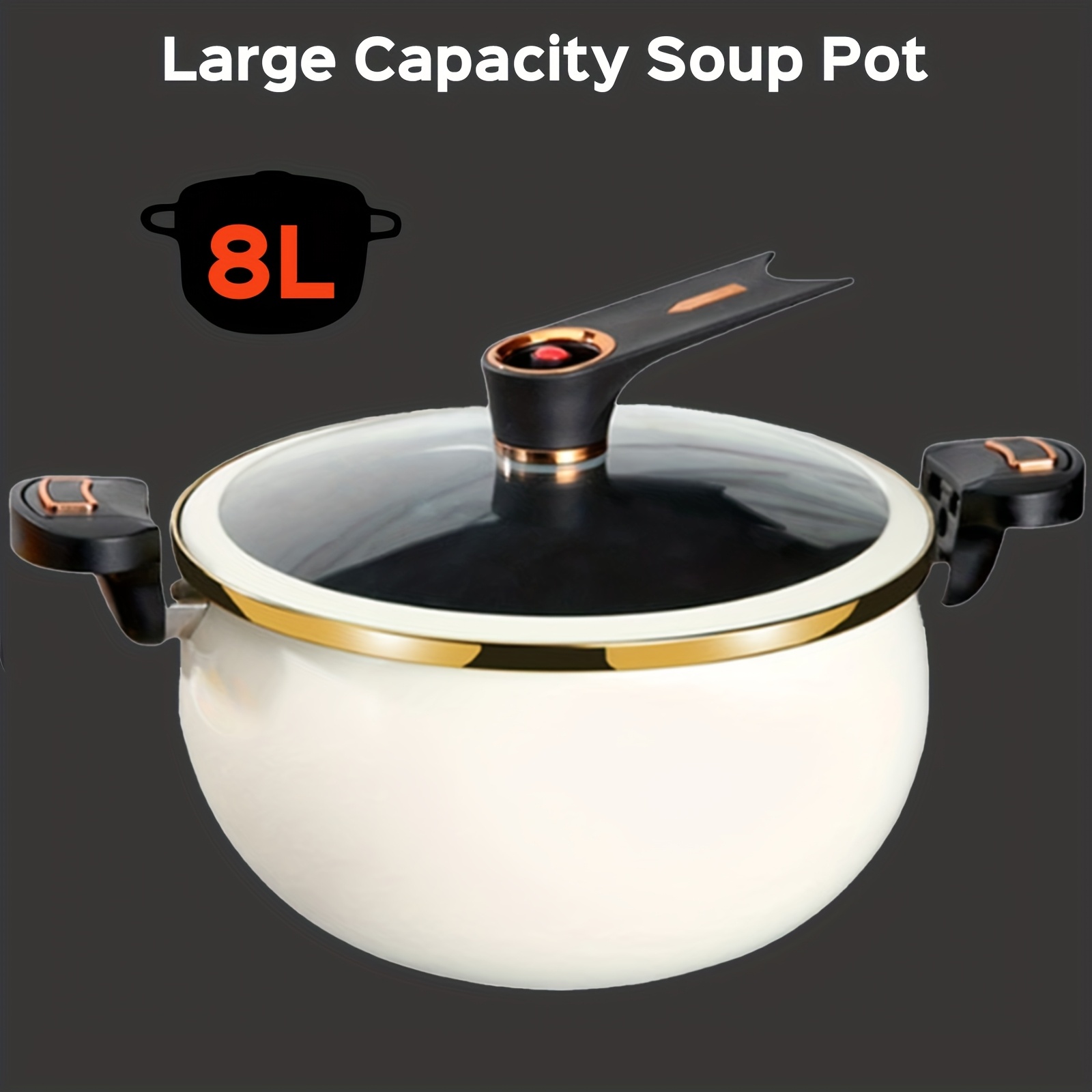 TEMU A 8l Large Capacity Multifunctional Soup Pot, 28cm/11in, Suitable For Cooking And , Compatible With Gas And Induction Cookers