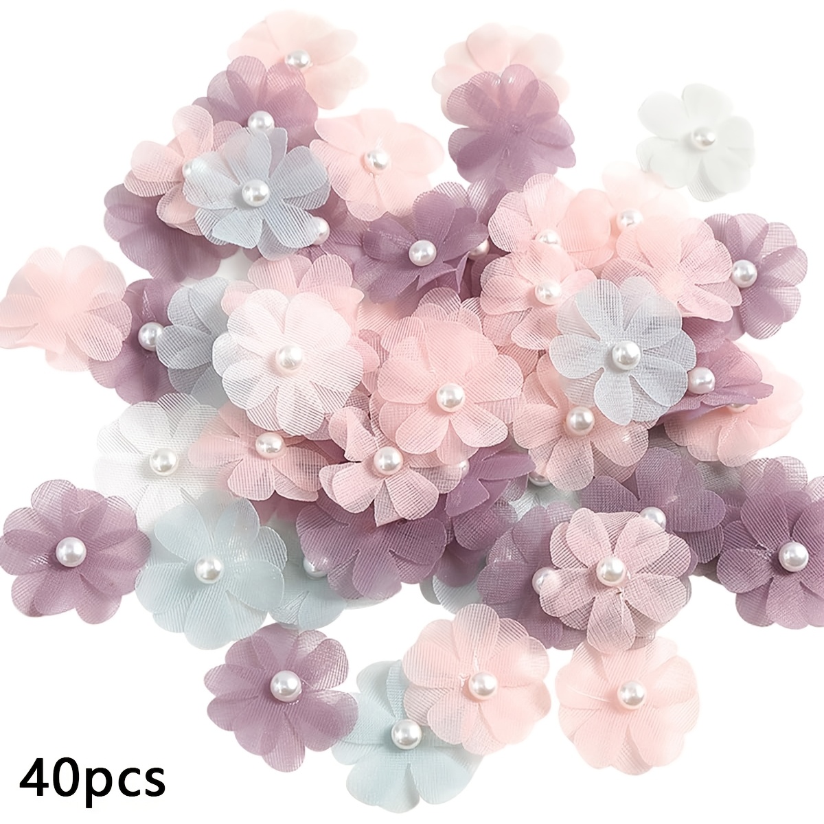 E-shop 20/40 Stk. 1.18 Zoll Perlen-Chiffonblumen Großhandel Künstliche Blumenköpfe Verzierungen für DIY-Bastelarbeiten, Nähen von Kleidung,