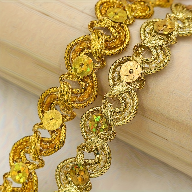 Long S-Shaped Sequin Lace with Golden Thread for Costumes
