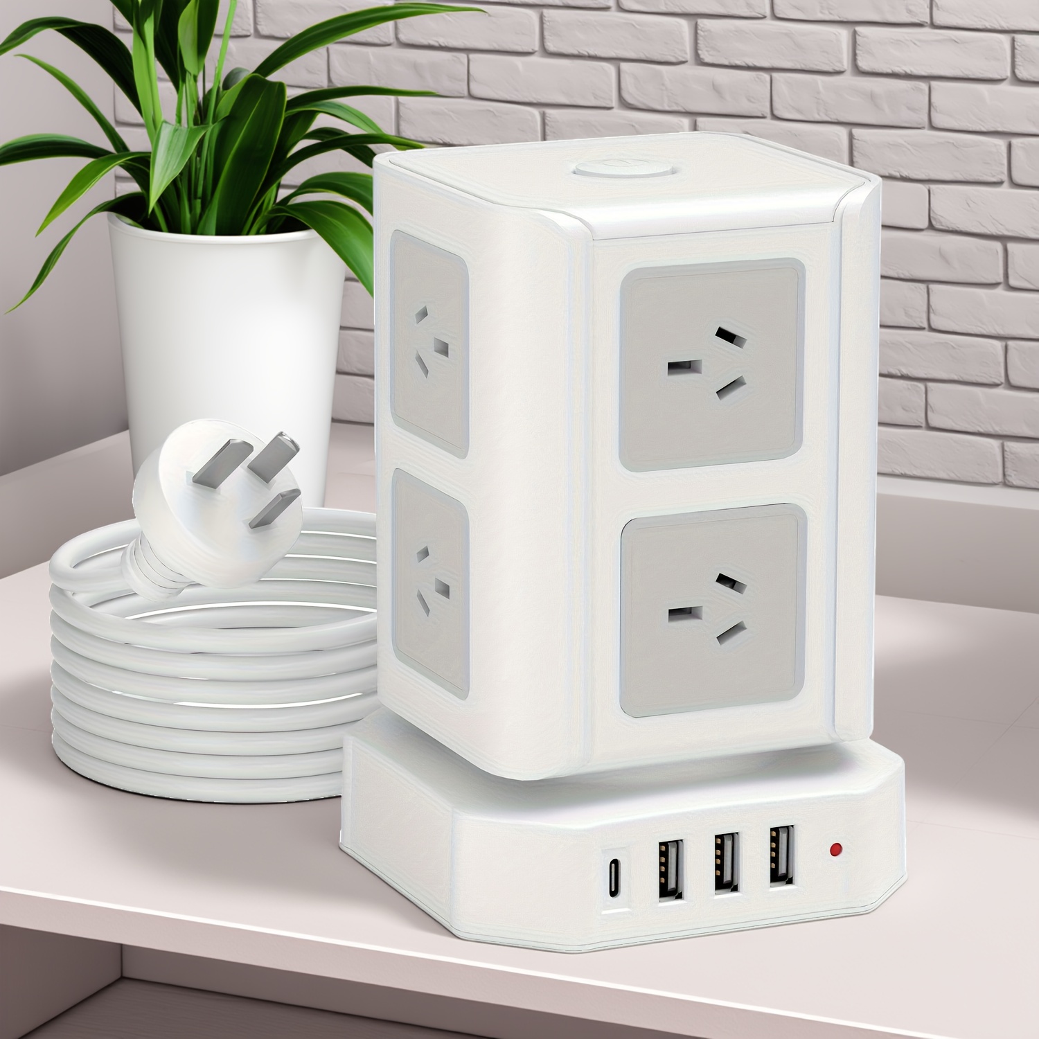 protector power strip tower with 4 usb ports 6 5ft extension cord with 8 ac multiple outlets high   design for home office or dorm use   supply outlet extender durable construction 0