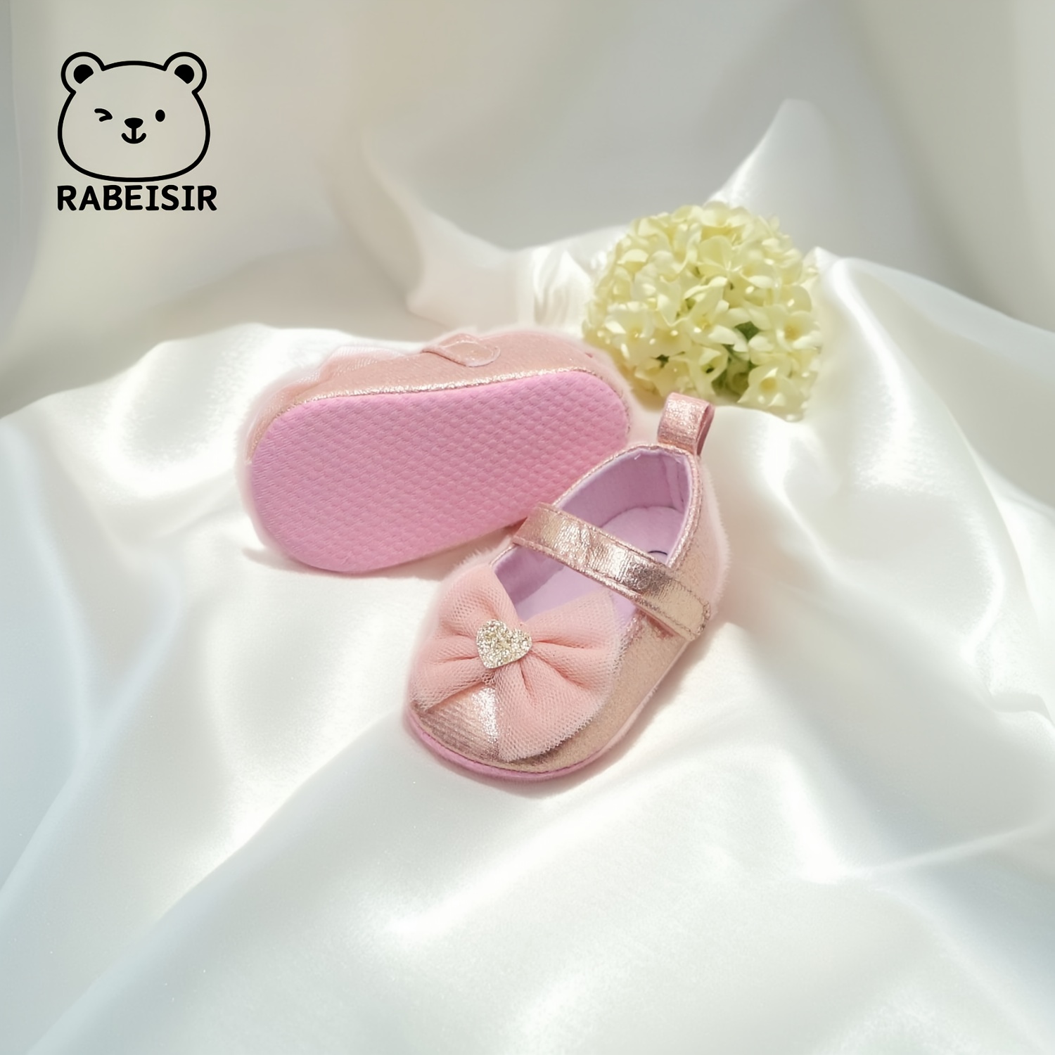 RABEISIR First Walkers Soft-Soled Slip-Resistant Mary Jane Shoes with Lace Bow & Geometric Pattern - Lightweight Canvas & Fabric, Closure, EVA Cushion for Spring/Fall, Everyday & Casual Outfits, Girl Shoes, Seasonal Footwear, Decorative Footwear, Slipresistant Soles