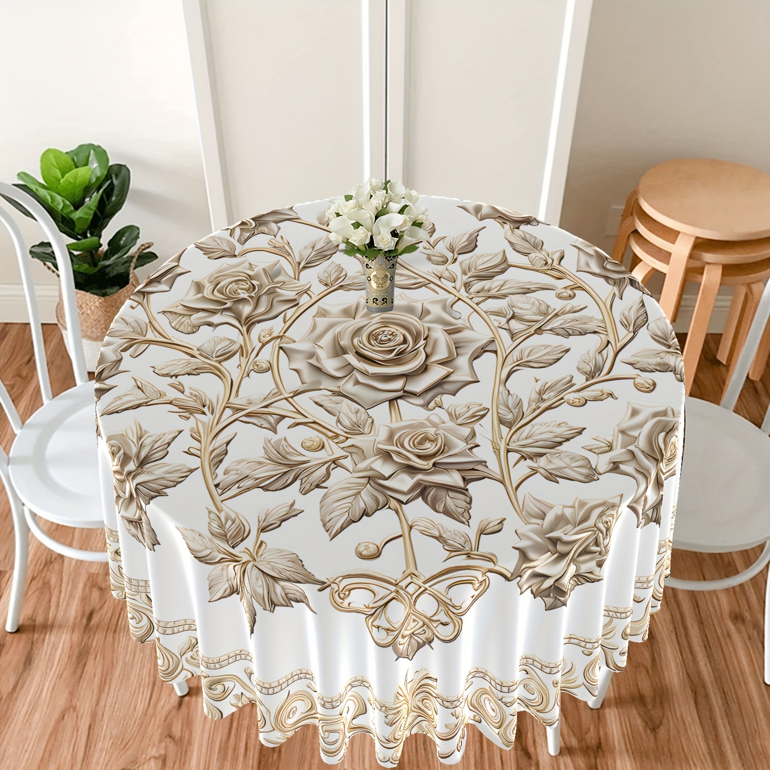 TEMU 1 Mantel Circular con Estampado de Rosas Doradas , Cubierta de Mesa de Comedor Colorida para de San Valentín, Cortina de Tapicería Fácil con