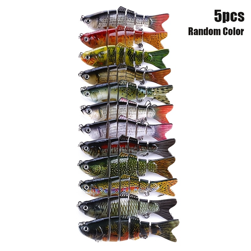 TEMU 5pcs - Swimming Fishing Bait, Bait Remote Casting Simulation Multi Section Fish Set Suitable For Sea Bass And Trout Bait, Bait Set, Slow Sinking Bait For Freshwater And (color Random)