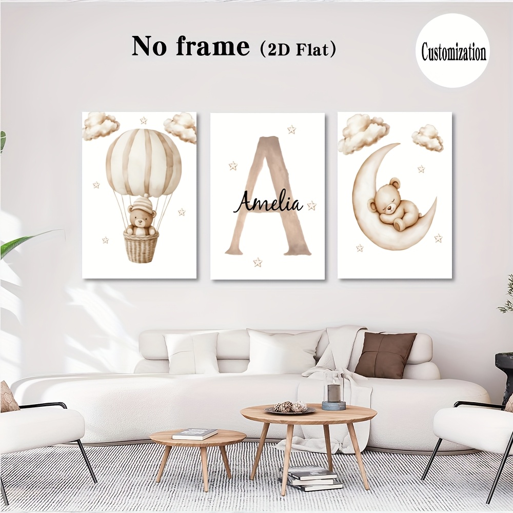 Personalized 3pcs Custom Name Canvas Set, Floral Wall Art