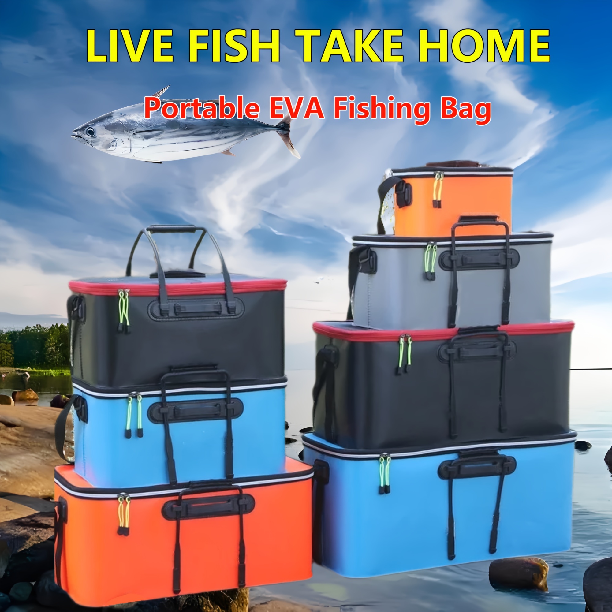 

Ultra-compact Eva Fishing Gear Bag - Quick-collapse Live Fish Bucket & Tackle Storage, Waterproof With Zip Closure For Camping