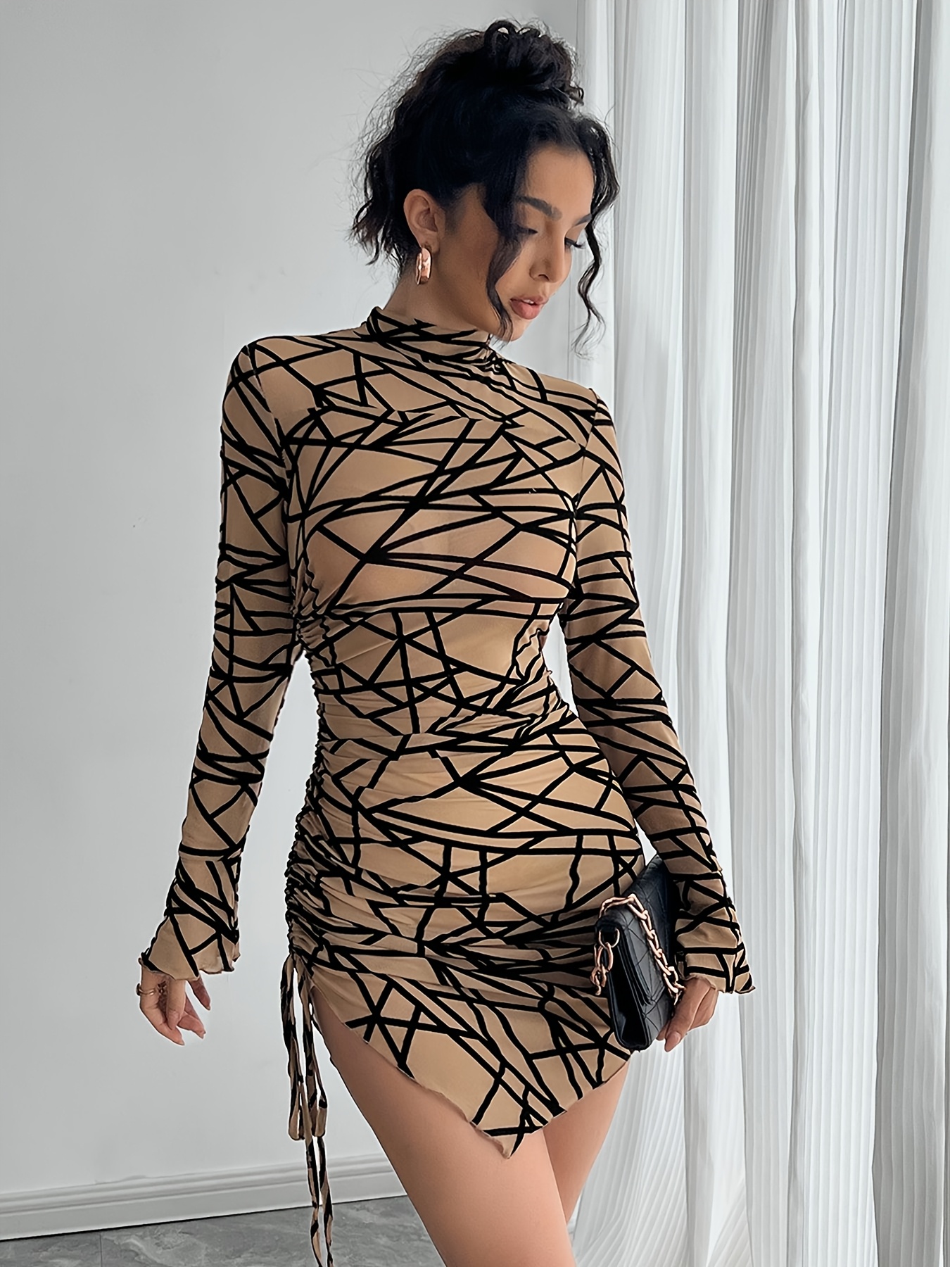 slim fit dress slacks Fairycore Grunge Mini Lace Dress y2k Retro Flare Sleeves Skinny Wrap B –  voguable main image 0