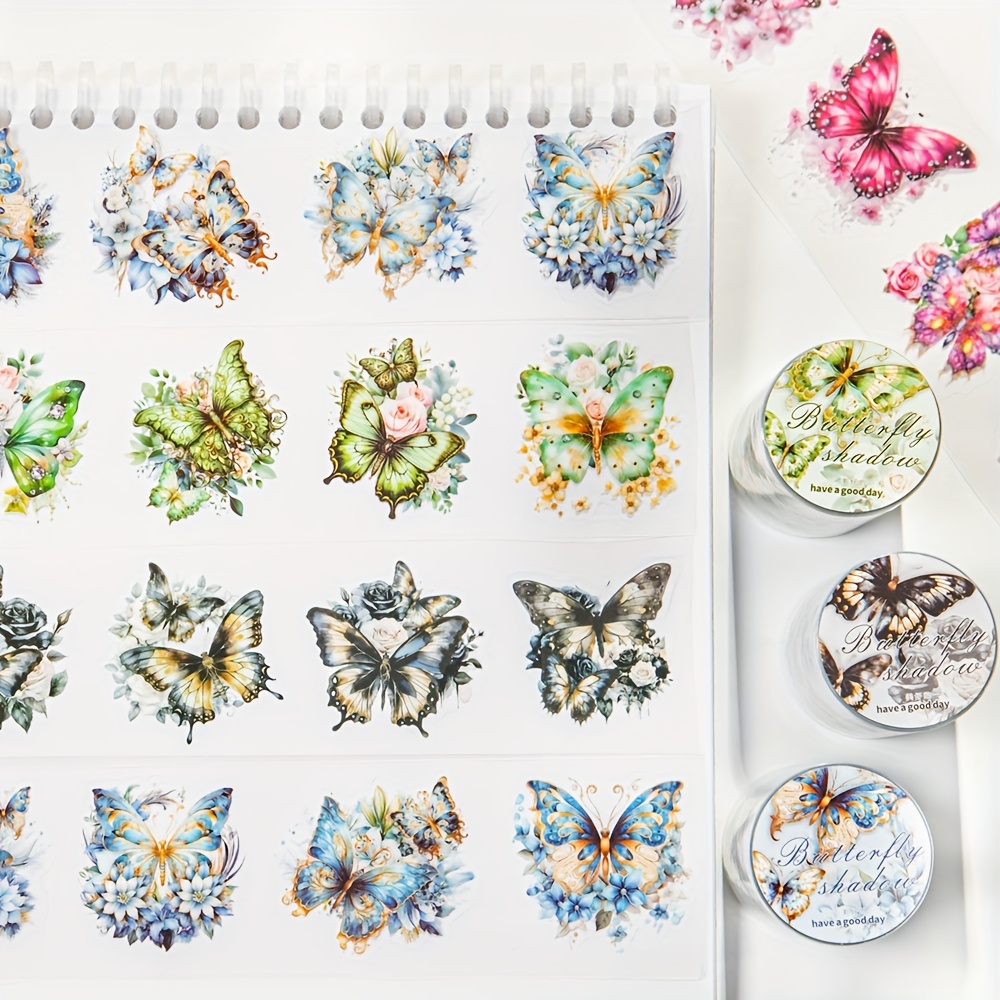

1 Roll/pack Dreamy Butterfly Shadow Series Pet Tape Butterfly-themed Irregular Die-cut Garbage Journal Loop Stickers