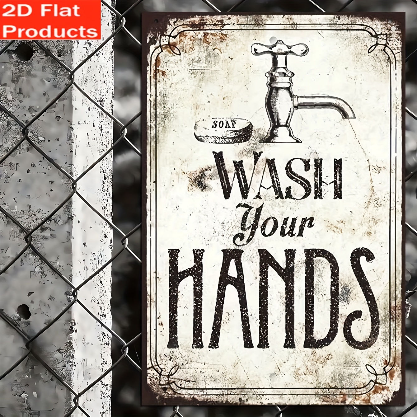 E-shop 2D Flach, 1 Stück Vintage Deutsches " deine Hände" Schild - Künstliche Hygieneplakette mit deutschem Text, Wandmontage Badezimmer/Handwasch-Deko