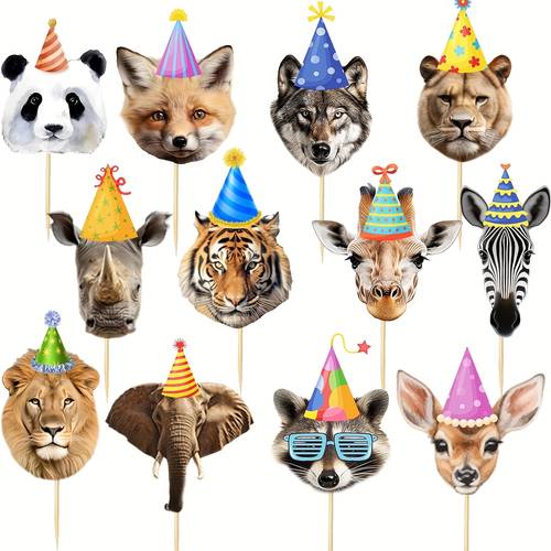 24 pezzi decorazioni per cupcake animali , topper per torte , decorazioni per feste , animali selvatici, compleanno, baby shower, feste e