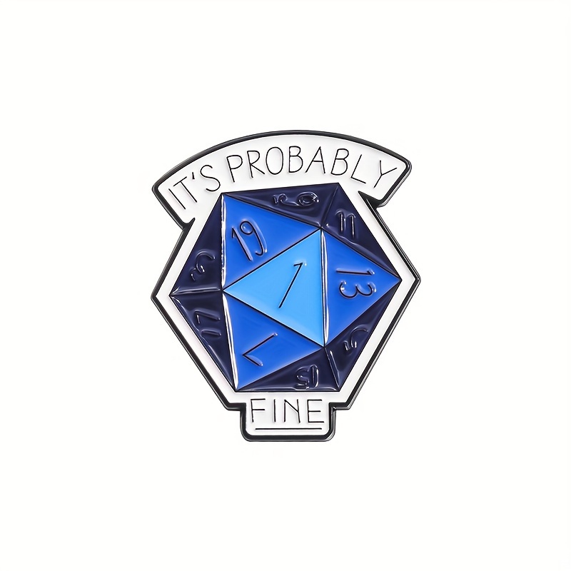 TEMU FLIXBLANY D20 Dobbelstenen Spel Emaille Pin - Minimalistische Script & Numerieke Symbolen, Zinklegering Modebadge voor Casual Kleding