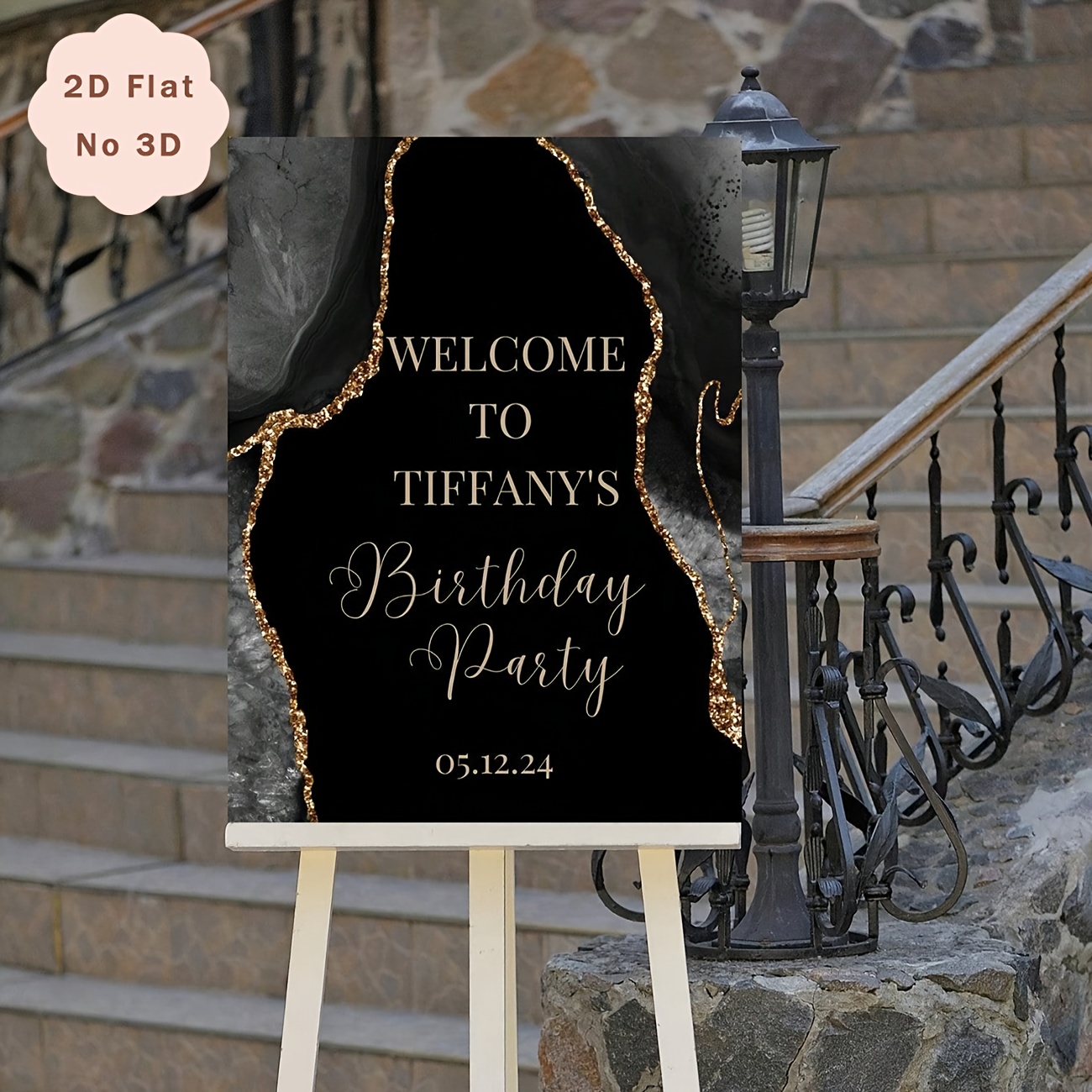 TEMU 1pc - Personalized Text Birthday Poster, Suitable For Any Age Birthday Welcome Sign, Birthday Welcome Poster, Black Agate Birthday Welcome Sign,